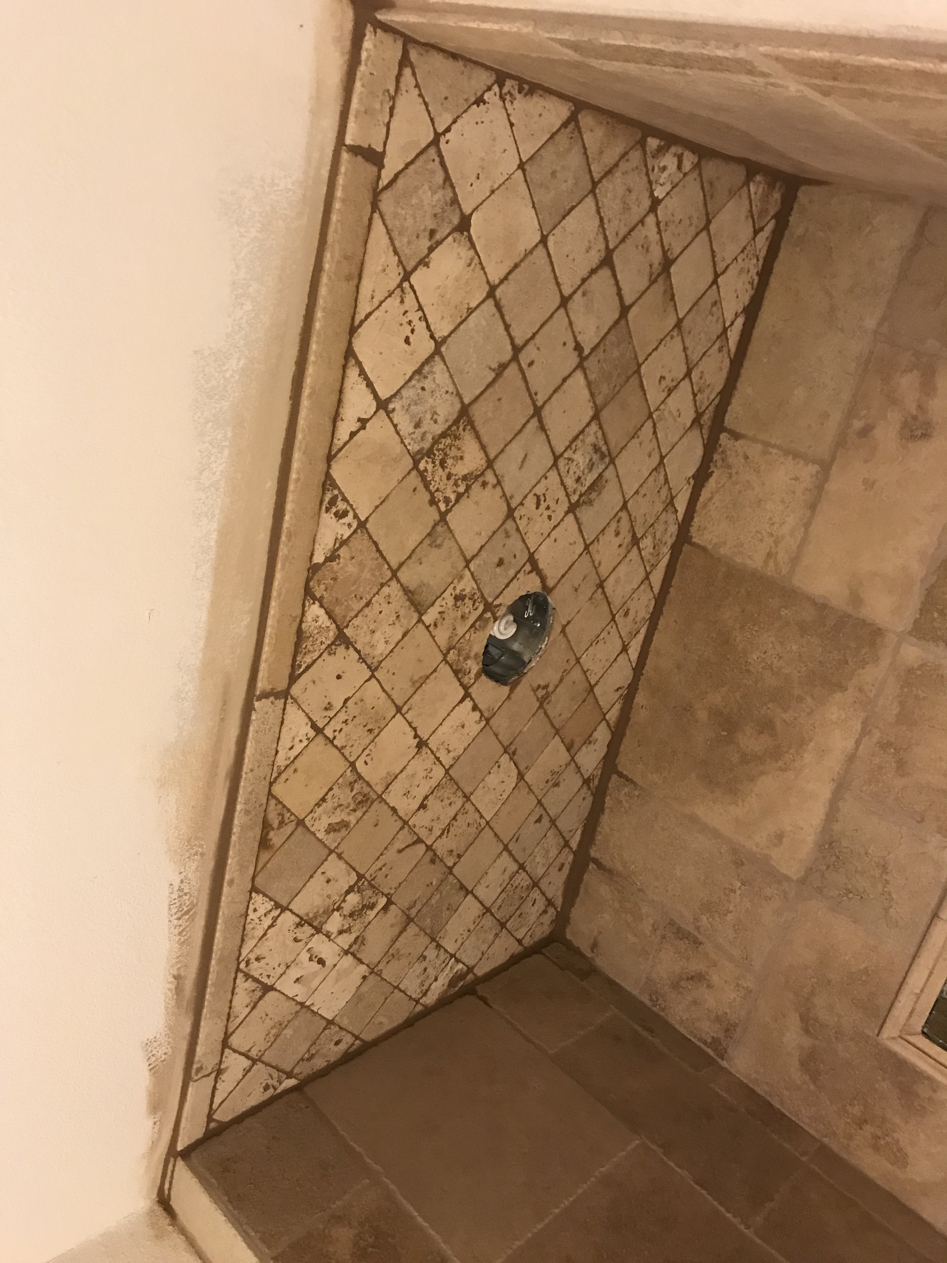 Bathroom Remodel w/ Custom Fitted Tub w/ Tile Front, Travertine Tile to Ceiling, Wood Plank Tile on Floor - Barnesville, GA