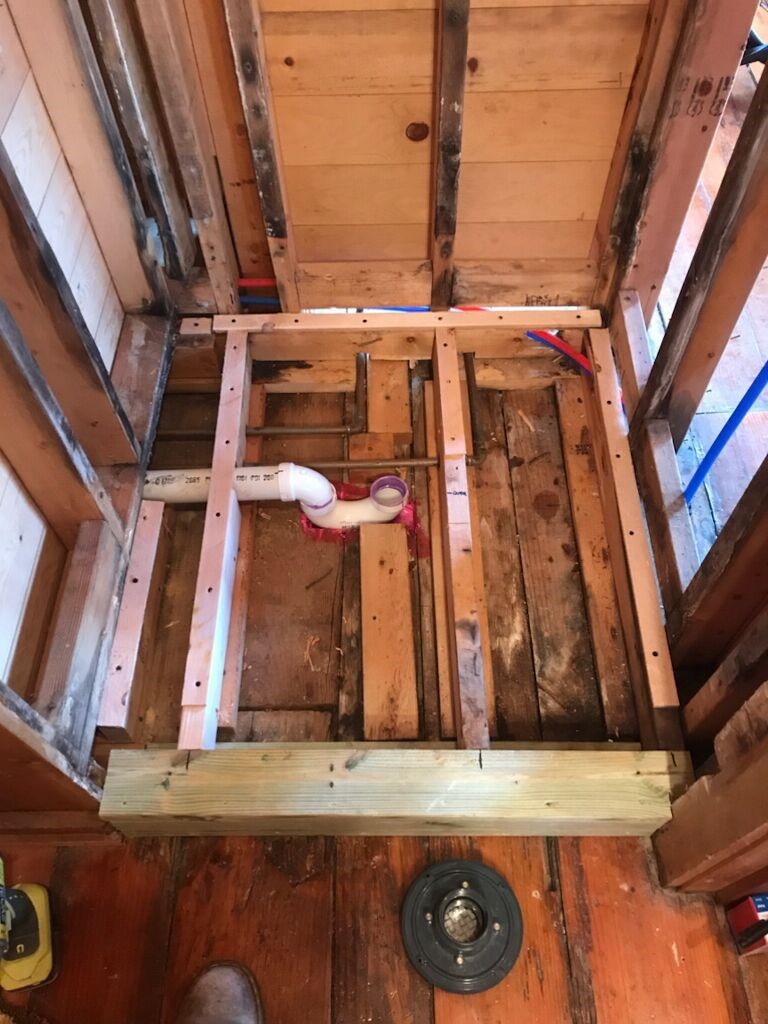 Shower Remodel 50\'s Cabin - Replacing Dry Rotted Wood & Installing Stone from Floor to Ceiling in Molena, GA
