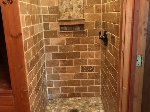 Shower Remodel 50's Cabin - Replacing Dry Rotted Wood & Installing Stone from Floor to Ceiling in Molena, GA