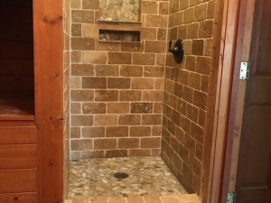 Shower Remodel 50's Cabin - Replacing Dry Rotted Wood & Installing Stone from Floor to Ceiling in Molena, GA