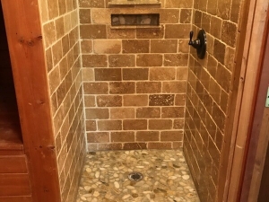Shower Remodel 50's Cabin - Replacing Dry Rotted Wood & Installing Stone from Floor to Ceiling in Molena, GA