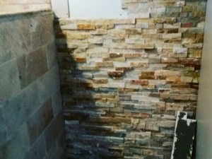 12x5 Walk In Shower, Laid Travertine w/ Wood Plank Ceramic Tile Flooring - Zebulon, GA