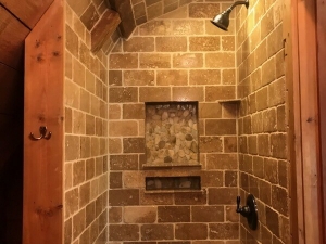 Shower Remodel 50's Cabin - Replacing Dry Rotted Wood & Installing Stone from Floor to Ceiling in Molena, GA